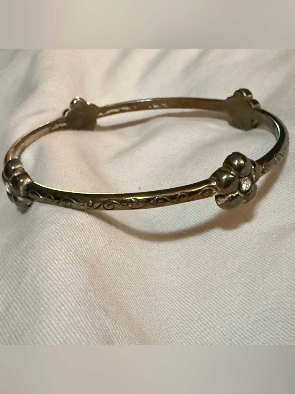Lot of 4 Silver Tone Metal Bangle Bracelets, 1 Signed Brighton, Size 7.5